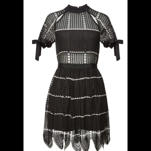 navy blue dress for baby girl Black Boucle Taffeta Midi Dress – self-portrait-US main image 1